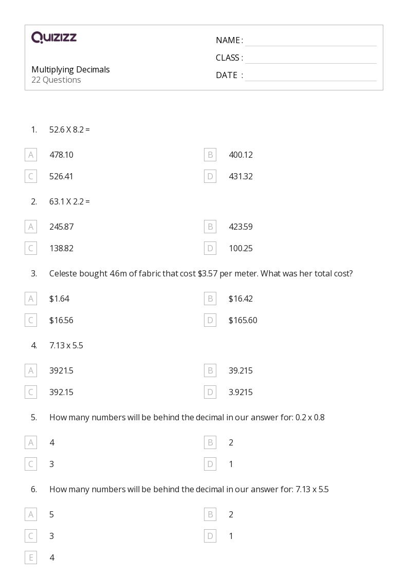 50+ Multiplying Decimals worksheets for 5th Grade on Quizizz | Free