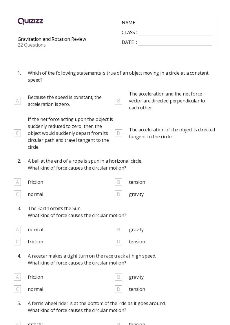 50+ centripetal acceleration worksheets on Quizizz Free & Printable