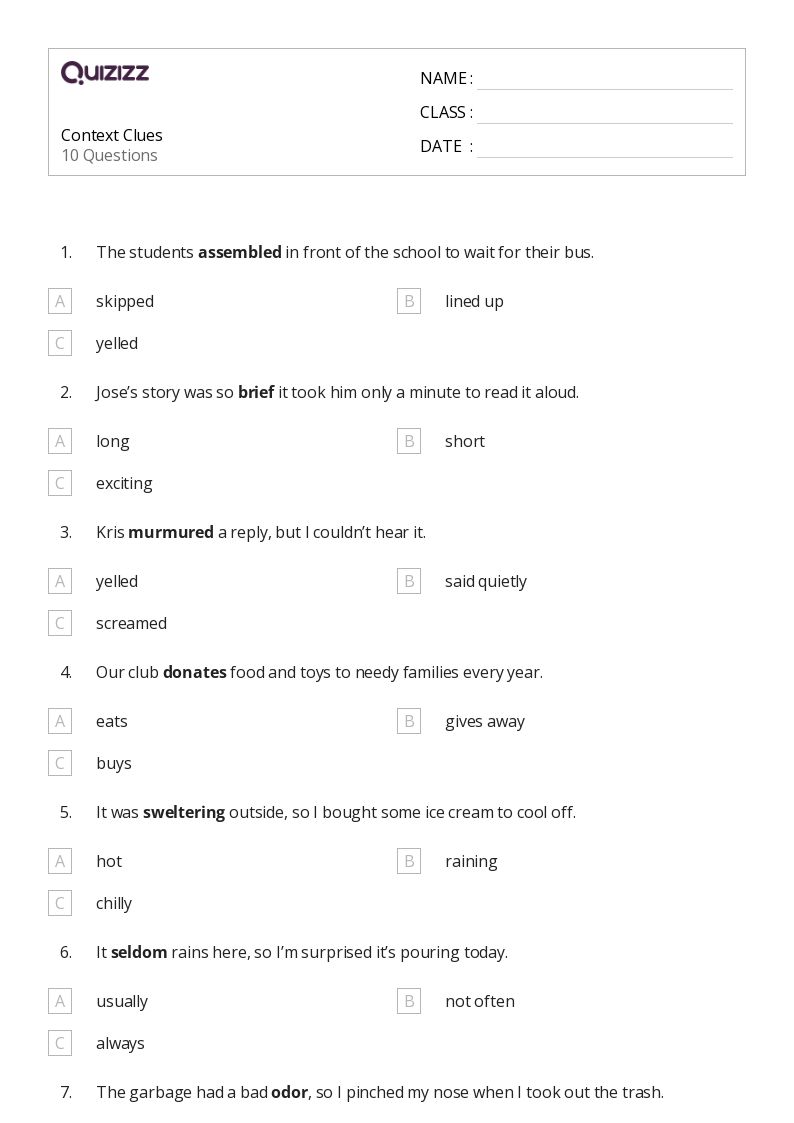 50+ Determining Meaning Using Context Clues worksheets for 2nd Grade on