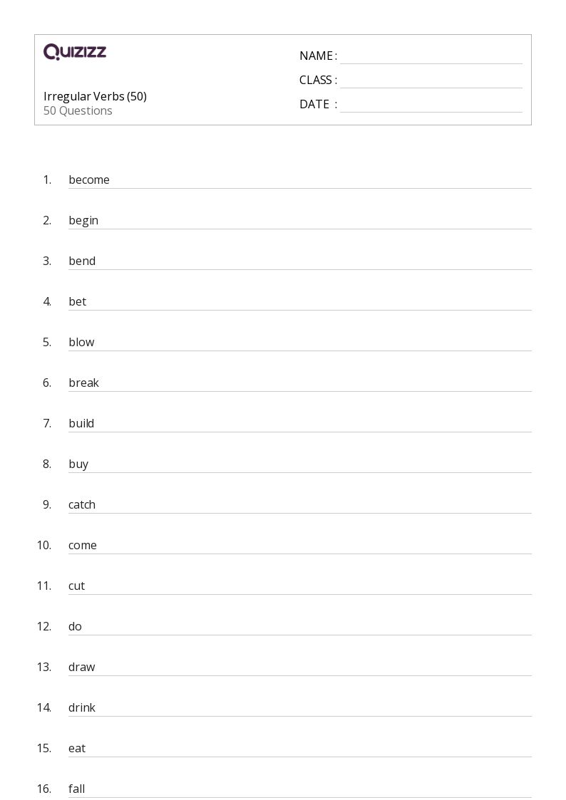 50+ Irregular Verbs worksheets for 1st Grade on Quizizz Free & Printable