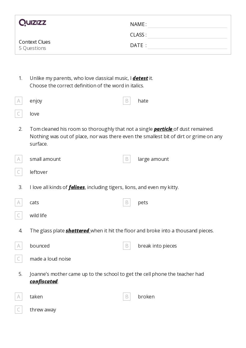 50+ Determining Meaning Using Context Clues worksheets for 2nd Year on Quizizz Free & Printable