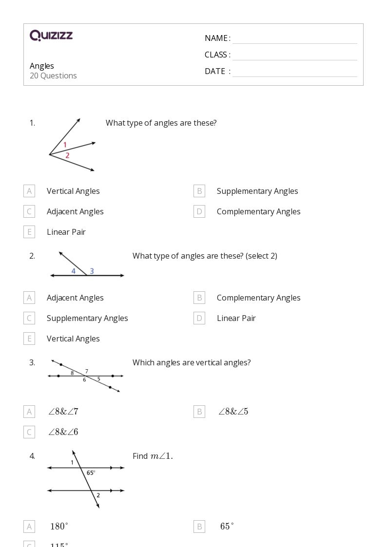 50+ Angles worksheets for 5th Class on Quizizz Free & Printable