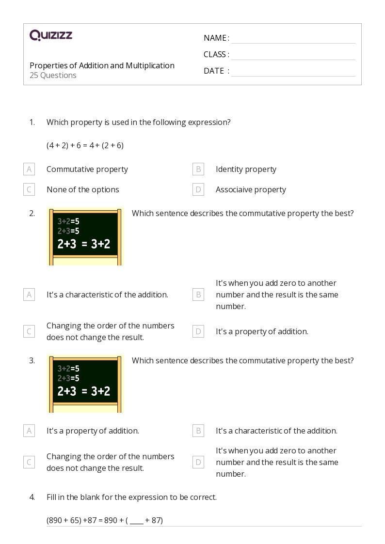 50+ Properties of Multiplication worksheets on Quizizz Free & Printable