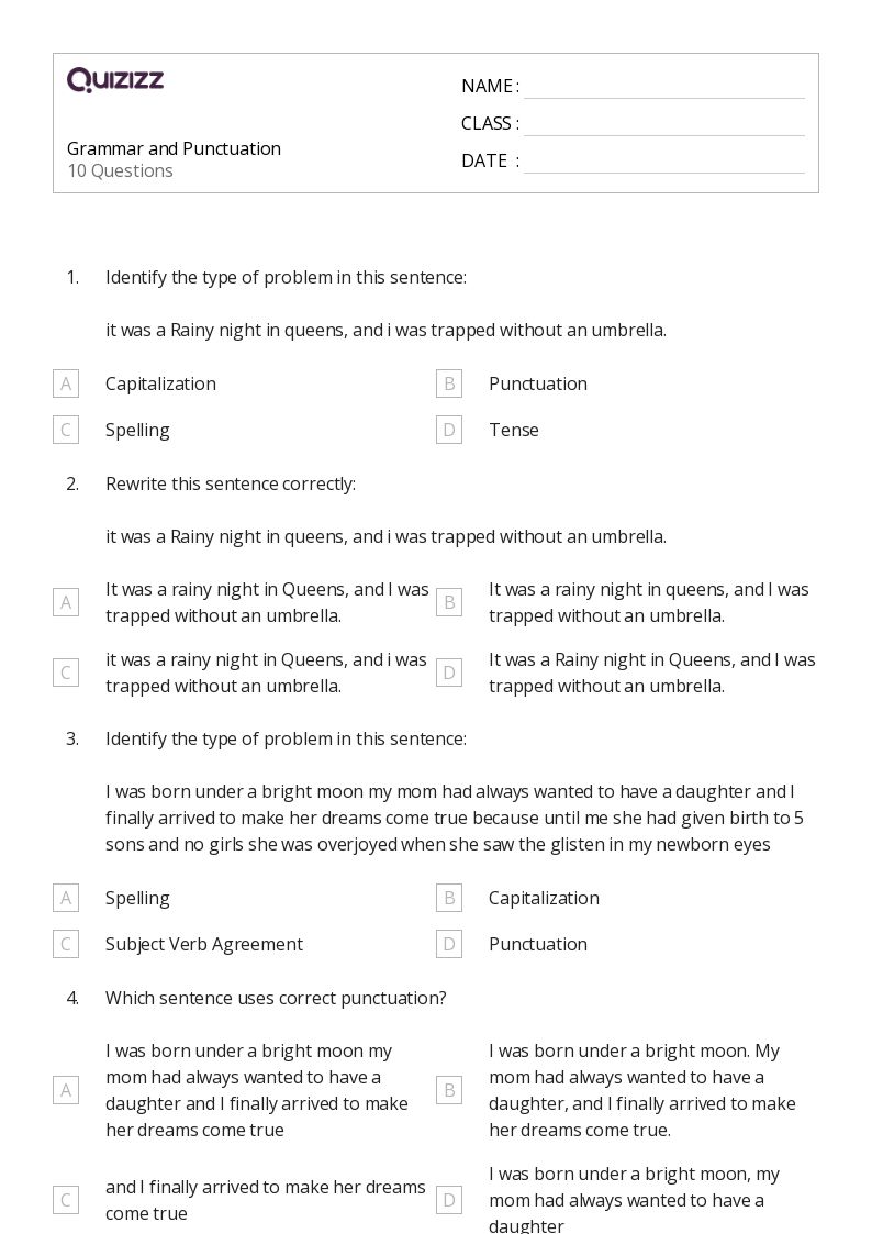 50+ Grammar worksheets for 9th Grade on Quizizz Free & Printable