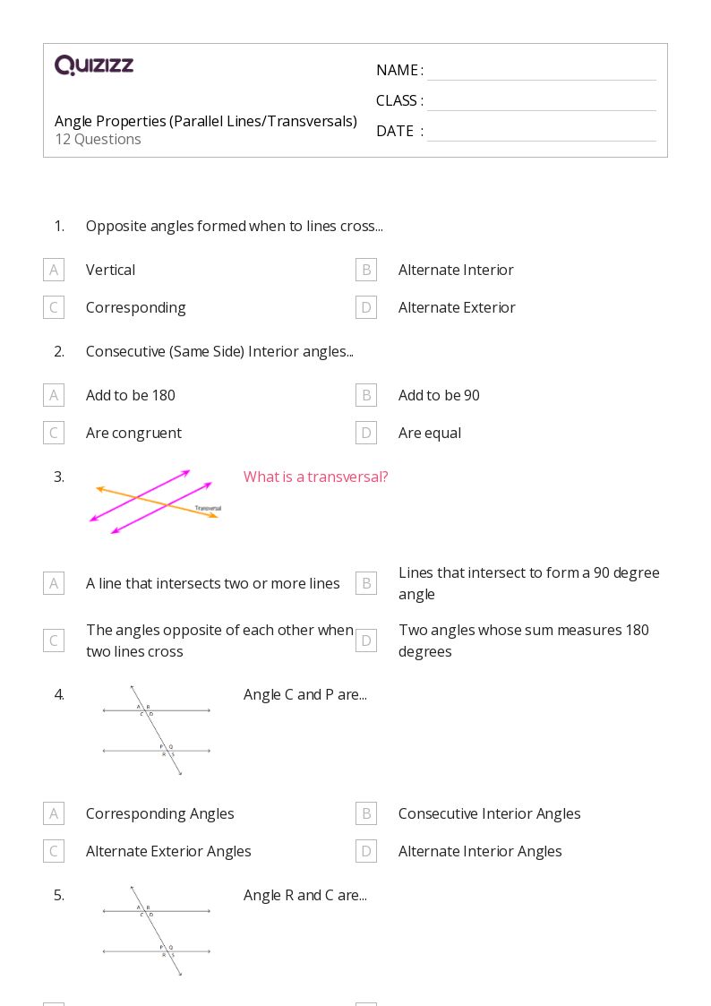 50+ transversal of parallel lines worksheets for 11th Grade on Quizizz Free & Printable
