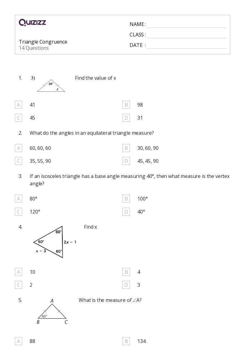 50+ congruency in isosceles and equilateral triangles worksheets for