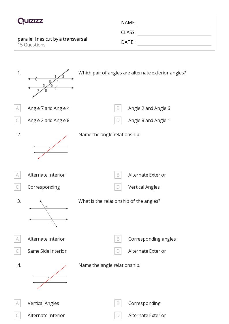 Printable transversal of parallel lines Worksheets for Grade 10 Quizizz