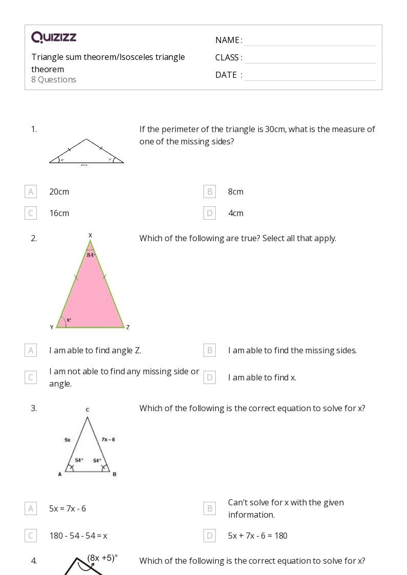 50+ Triangle Theorems worksheets for Kindergarten on Quizizz Free