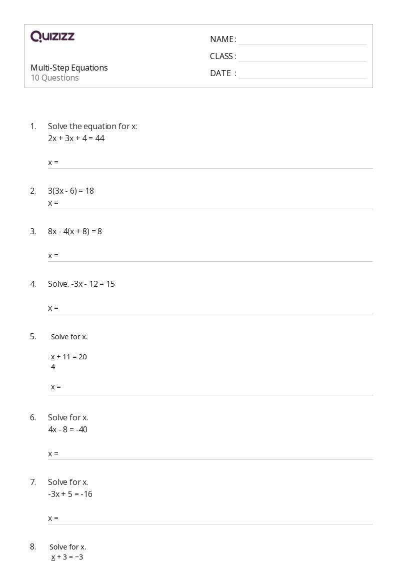 50+ Multi-Step Equations worksheets for 8th Grade on Quizizz | Free