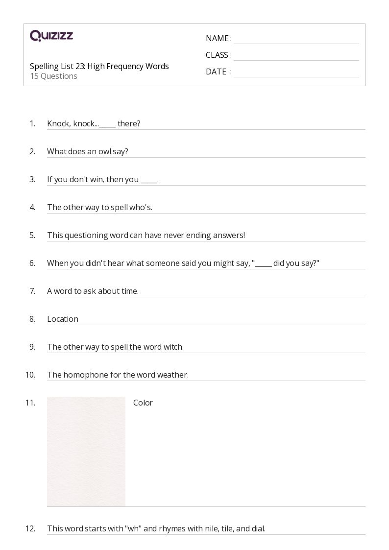 50+ High Frequency Words worksheets for 5th Grade on Quizizz Free & Printable