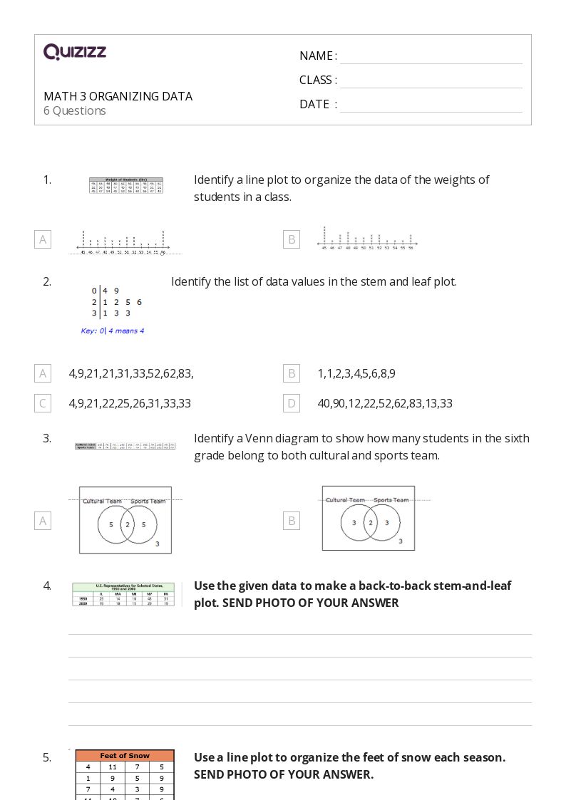 50+ Organizing Data worksheets on Quizizz Free & Printable