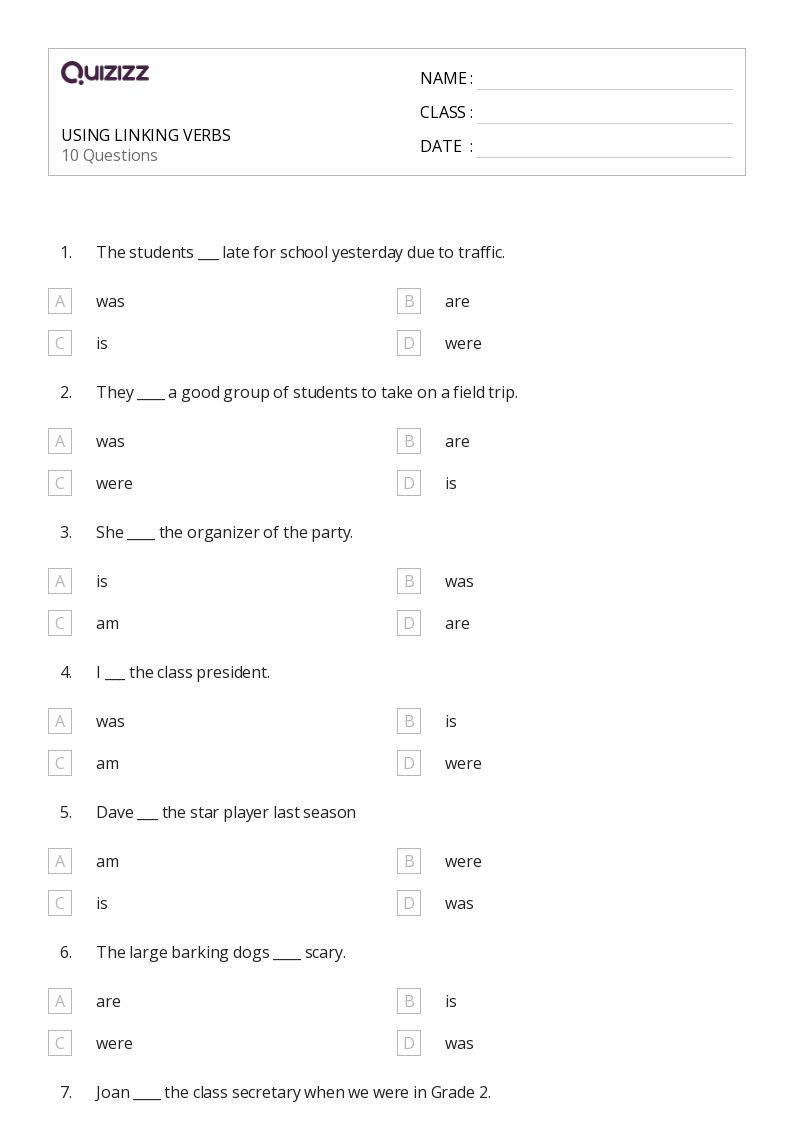 50+ Linking Verbs worksheets for 3rd Grade on Quizizz Free & Printable