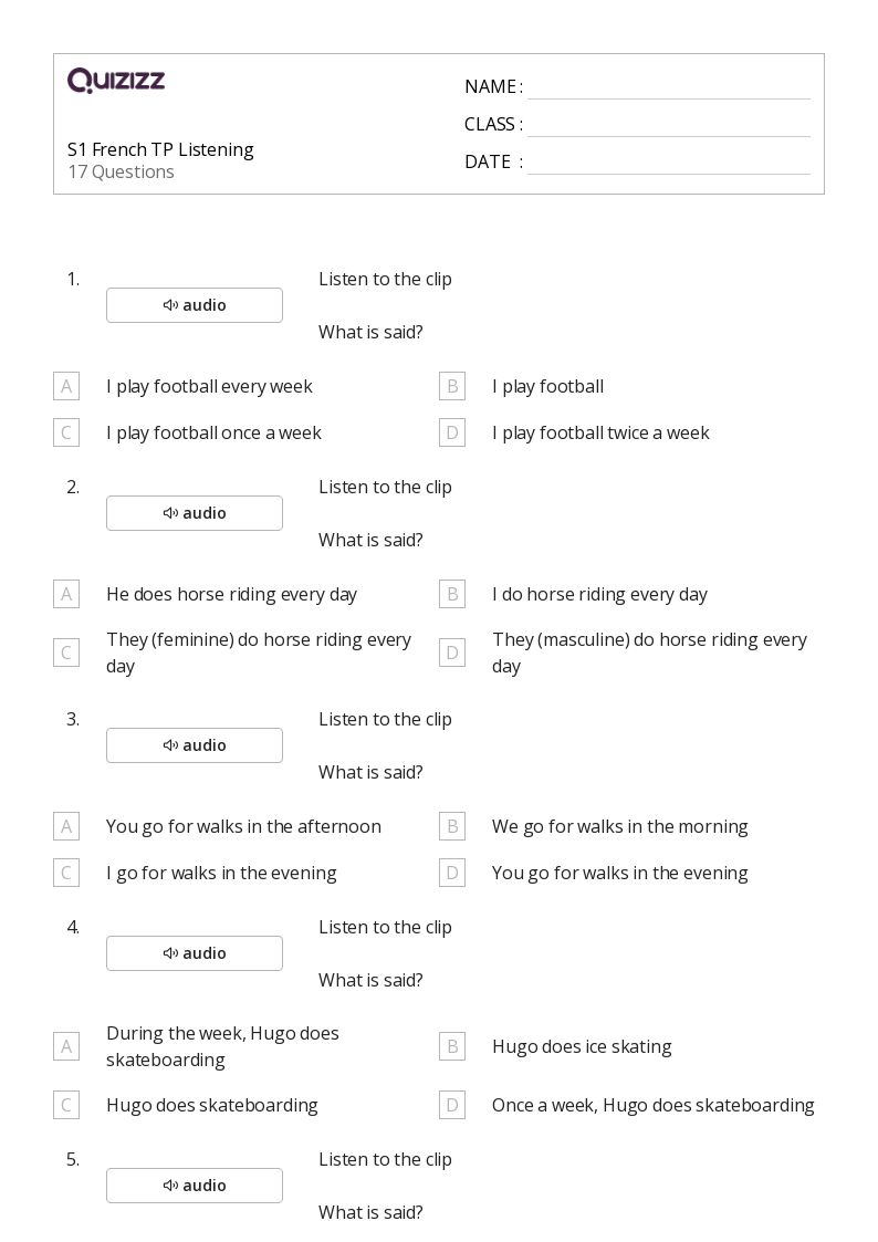 50+ French worksheets on Quizizz Free & Printable