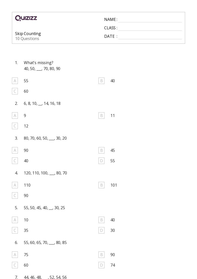 50+ Skip Counting worksheets for 2nd Grade on Quizizz Free & Printable