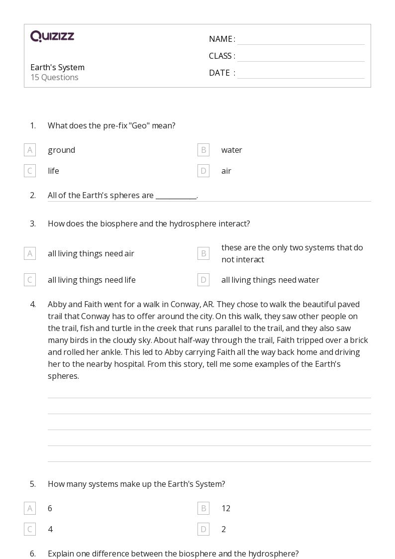 50+ Earth's Systems worksheets for Grade 4 on Quizizz | Free & Printable