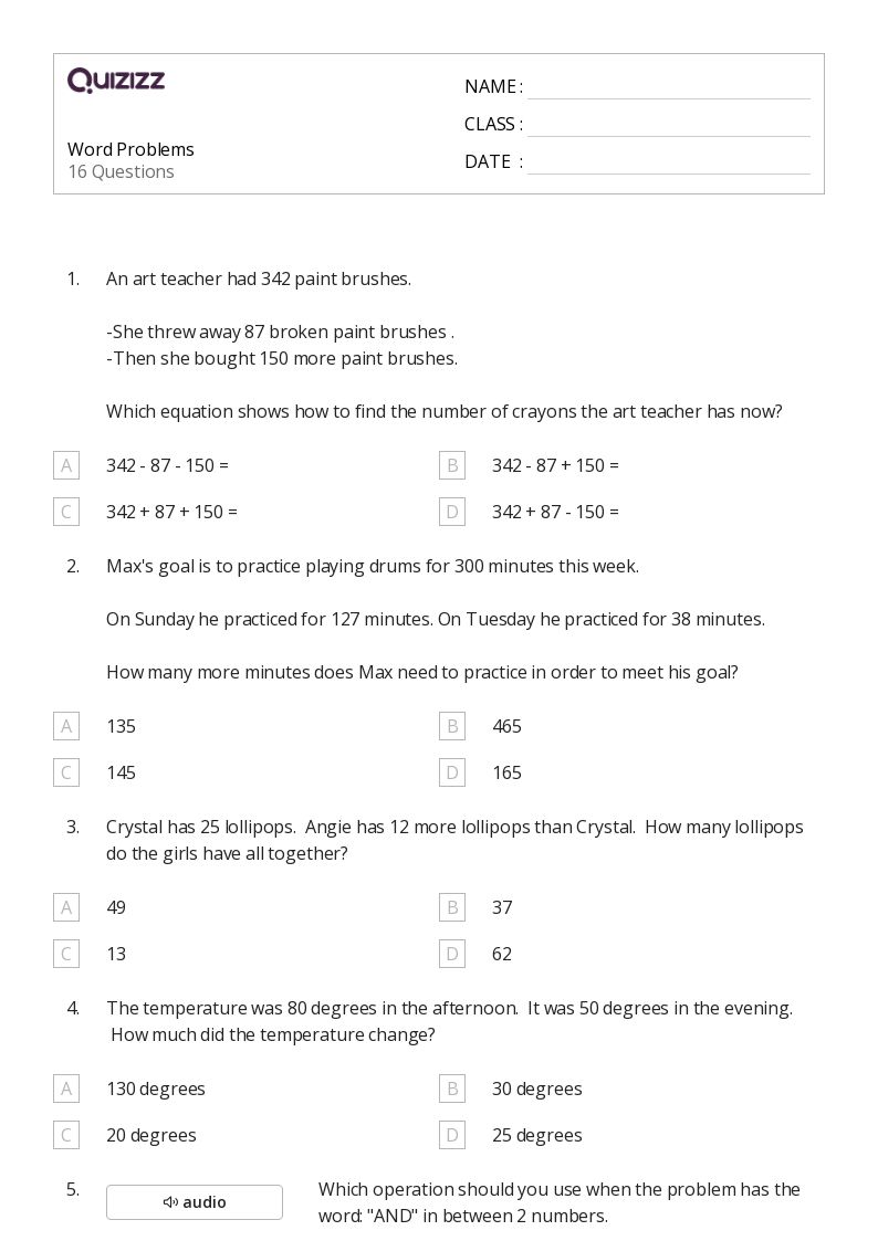 50+ Mixed Operation Word Problems worksheets for 4th Class on Quizizz