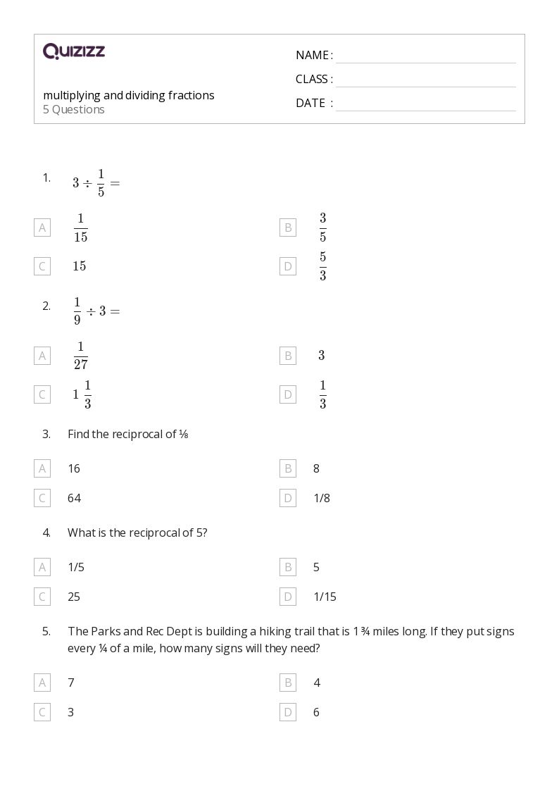 50+ Dividing Fractions worksheets for 2nd Grade on Quizizz Free