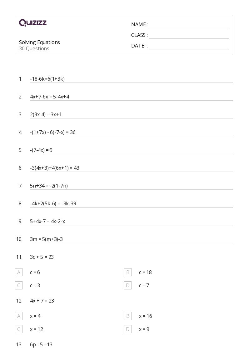 50+ Solving Equations worksheets for Grade 5 on Quizizz | Free & Printable