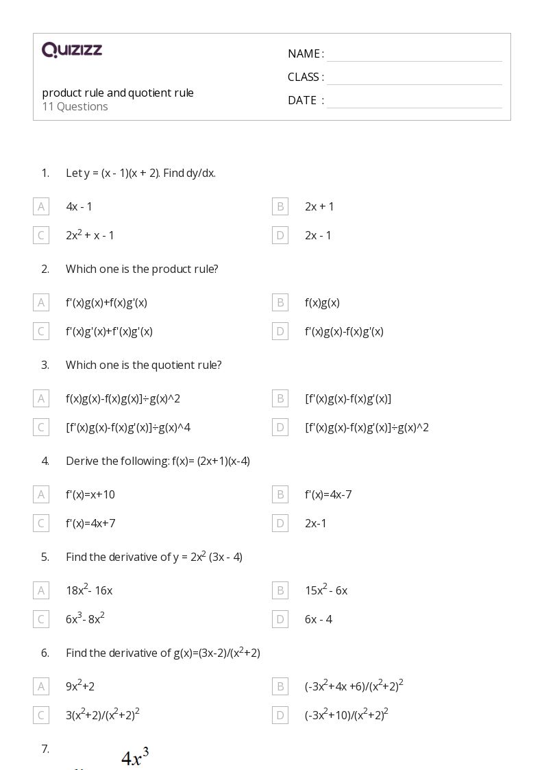 50+ product rule worksheets on Quizizz | Free & Printable