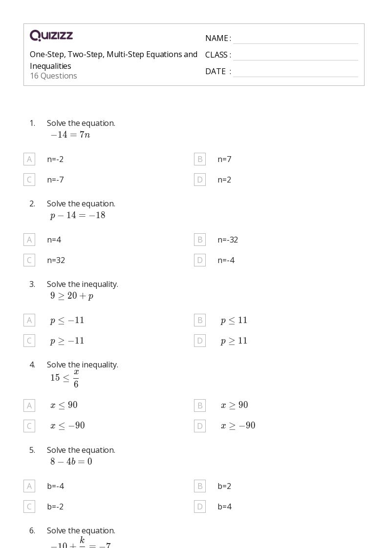 50+ Equations and Inequalities worksheets on Quizizz Free & Printable