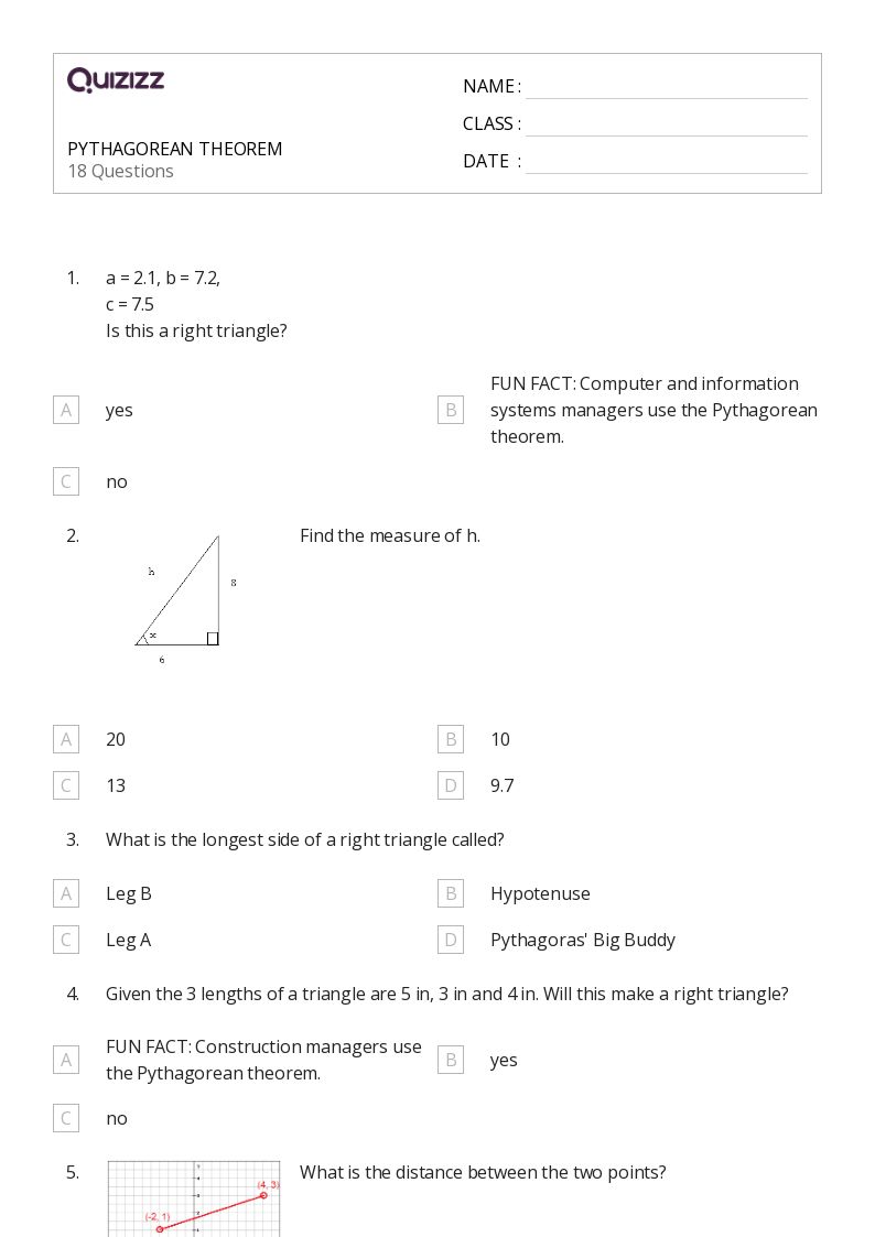 50+ pythagorean theorem worksheets for 9th Grade on Quizizz Free & Printable
