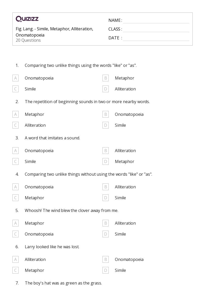 50+ Alliteration worksheets for 6th Grade on Quizizz Free & Printable