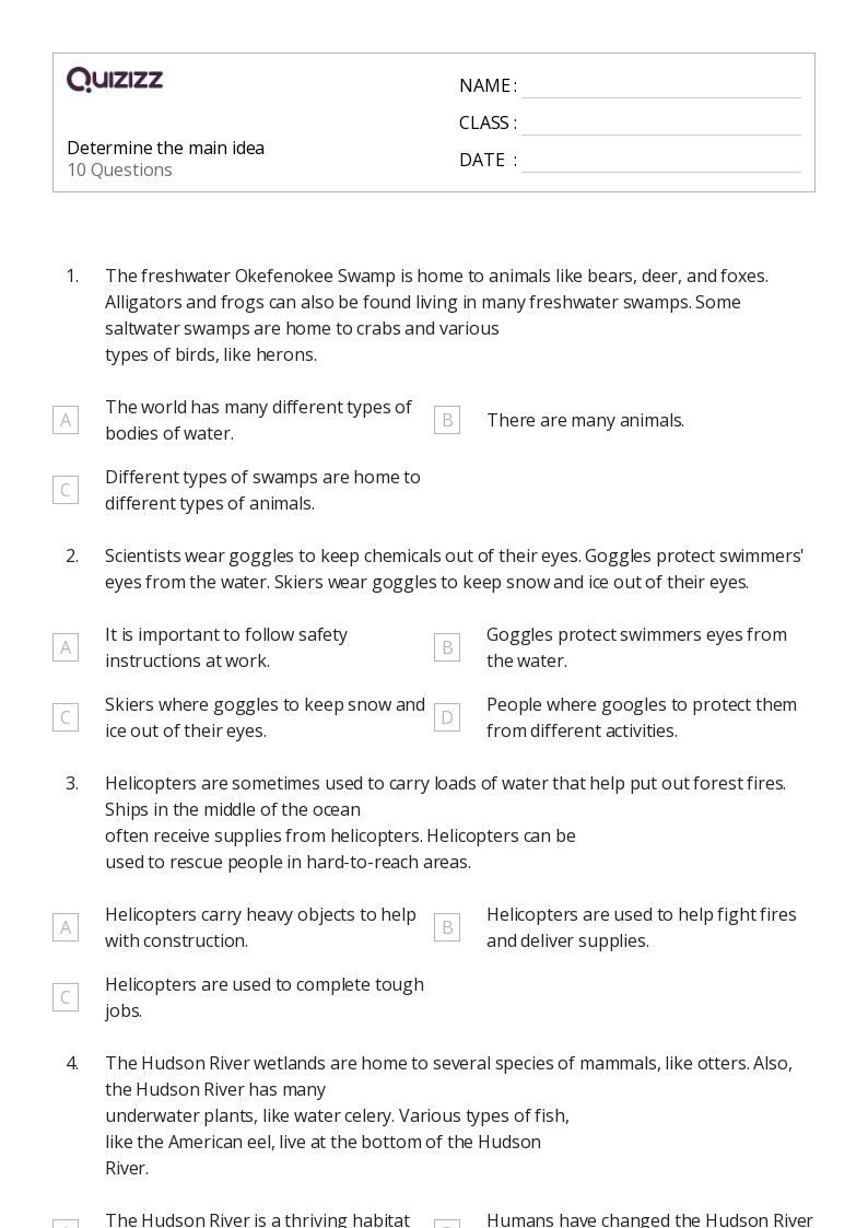 50+ Identifying the Main Idea worksheets for 2nd Grade on Quizizz