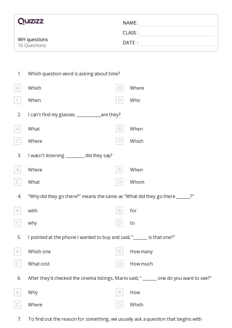 50+ Who What When Where Why Questions worksheets for 4th Grade on