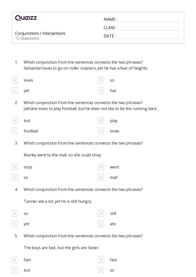 50+ Conjunctions worksheets for 5th Grade on Quizizz Free & Printable
