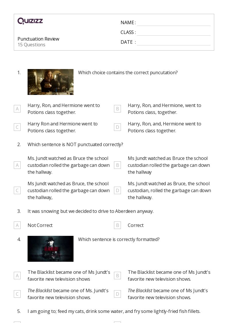 50+ Sentences Punctuation worksheets for 8th Grade on Quizizz Free & Printable