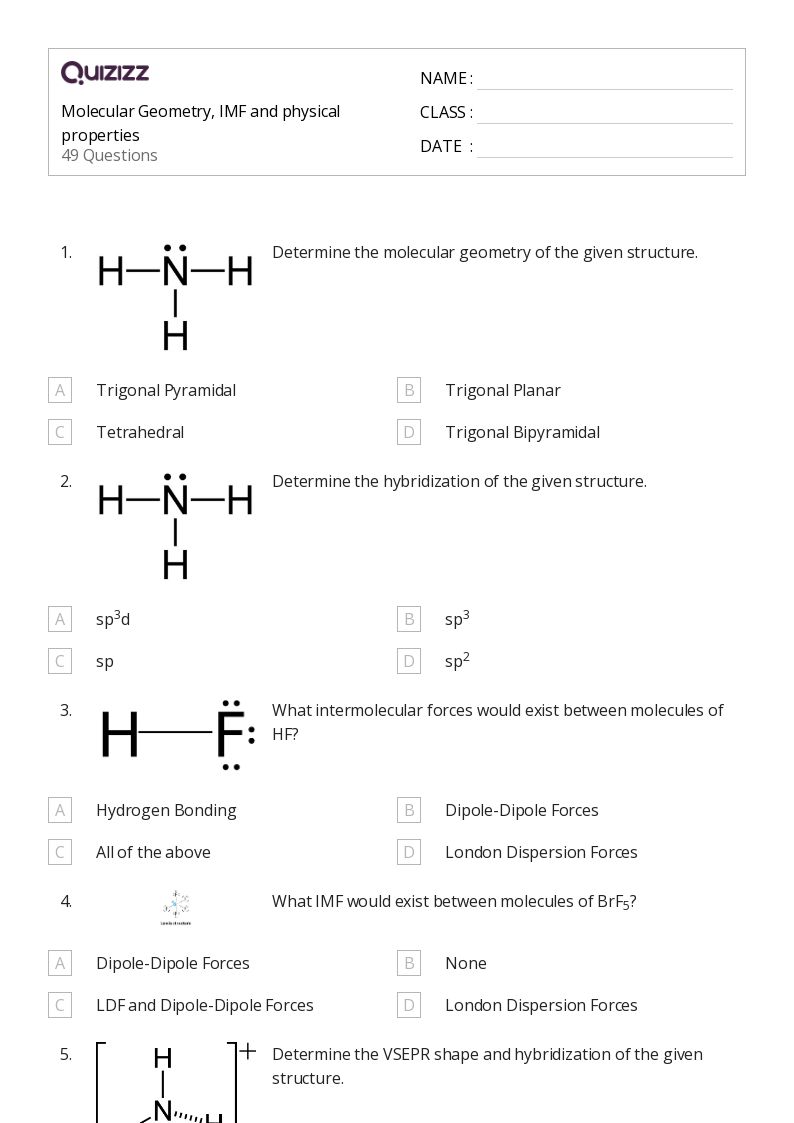 Printable states of matter and intermolecular forces Worksheets Quizizz