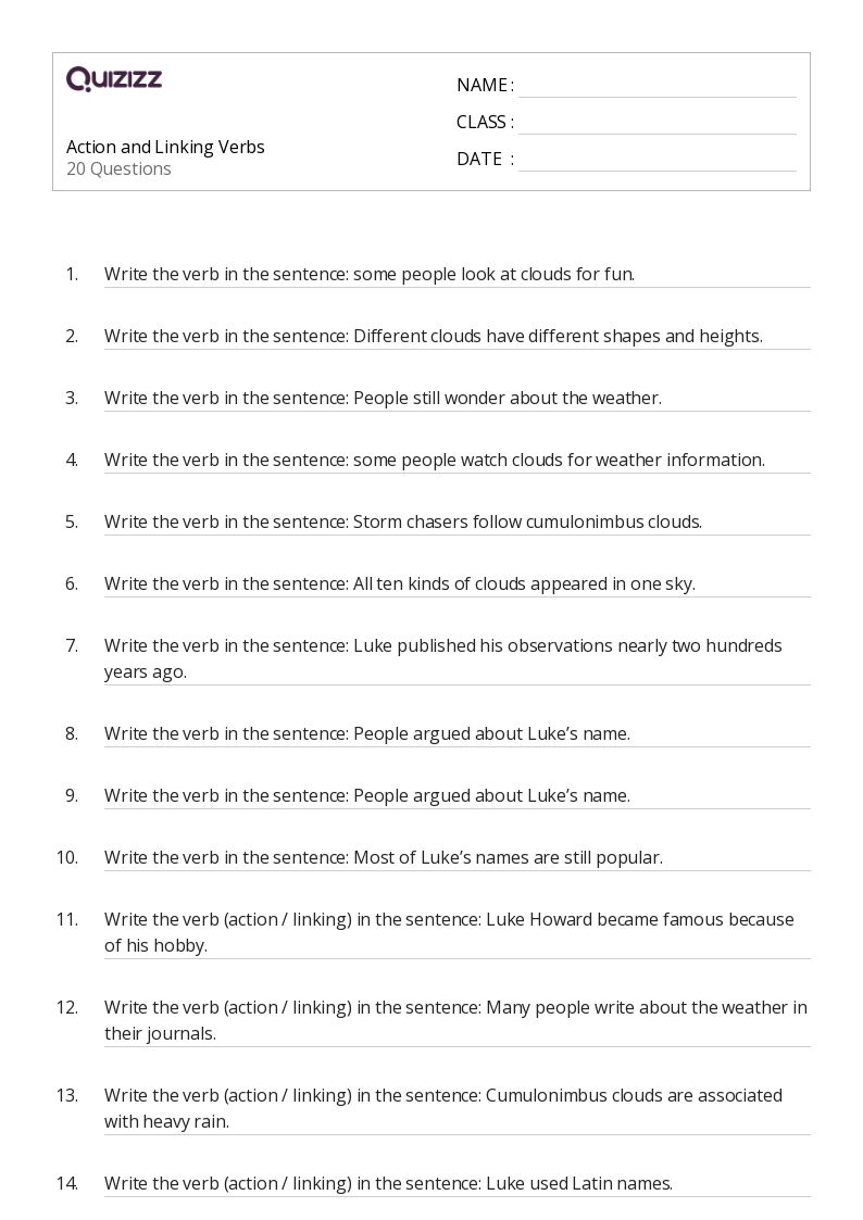 50+ Linking Verbs worksheets for 4th Class on Quizizz Free & Printable