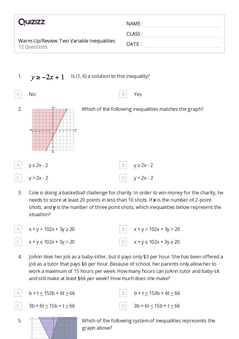 50+ two variable inequalities worksheets on Quizizz | Free & Printable