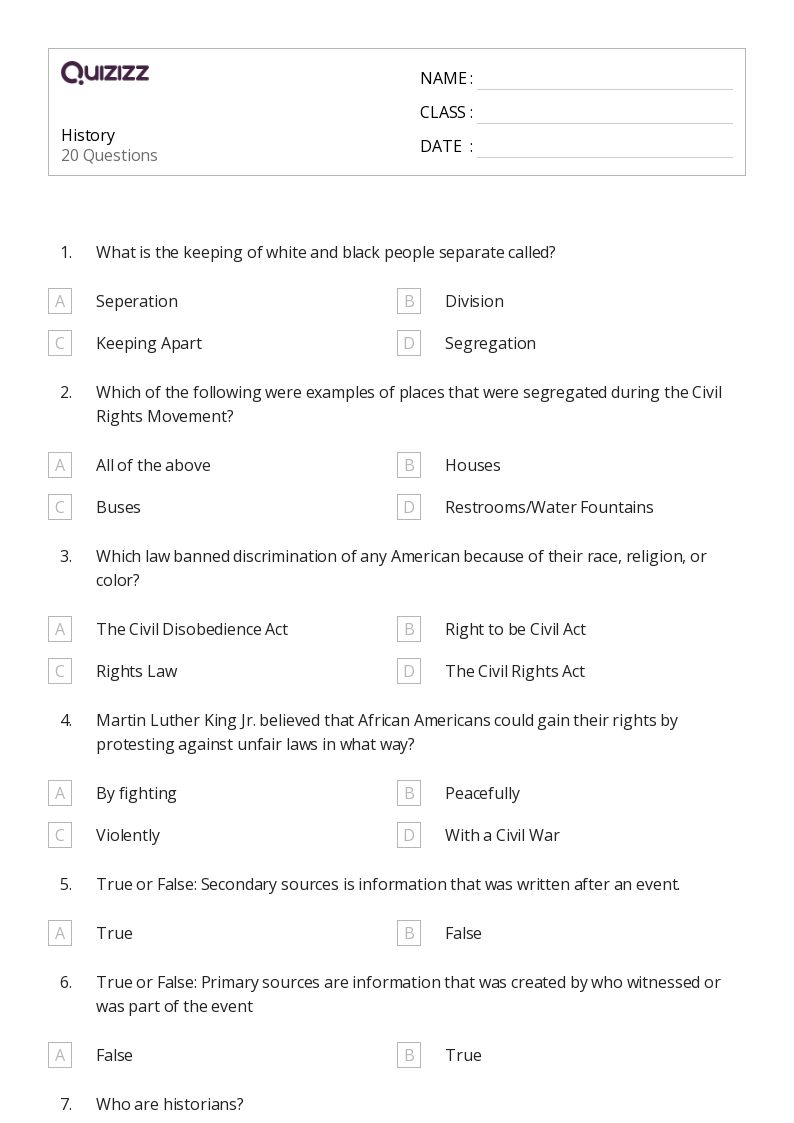 50+ History worksheets for 5th Grade on Quizizz | Free & Printable