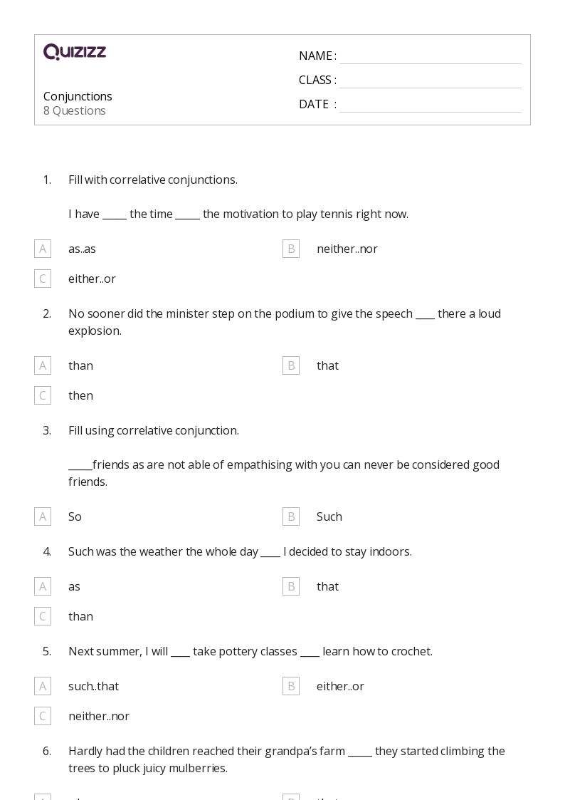 50+ Correlative Conjunctions worksheets for 8th Class on Quizizz Free
