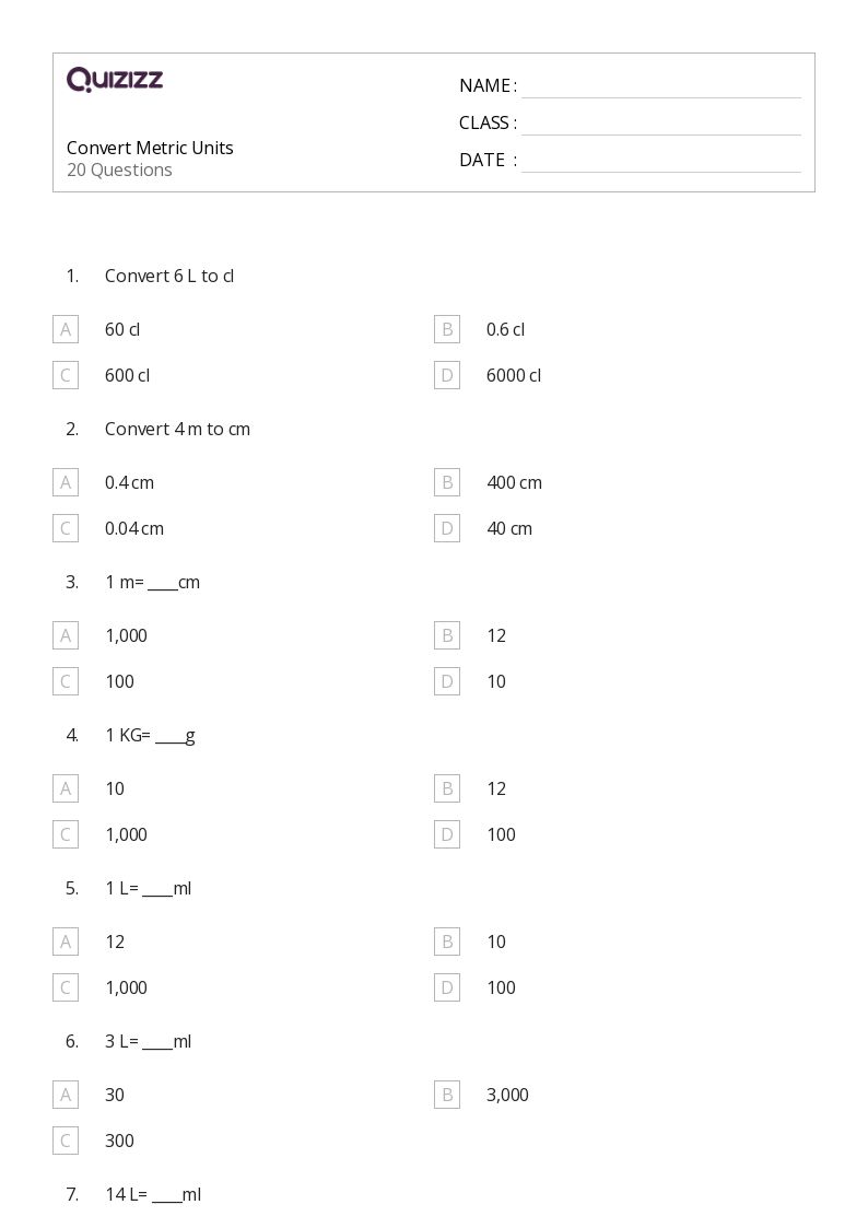 50+ Converting Metric Units worksheets for Class 6 on Quizizz Free