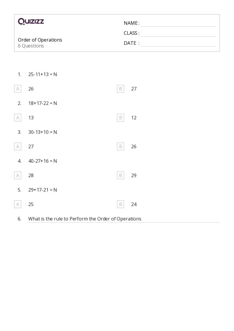 50+ Order of Operations worksheets on Quizizz Free & Printable