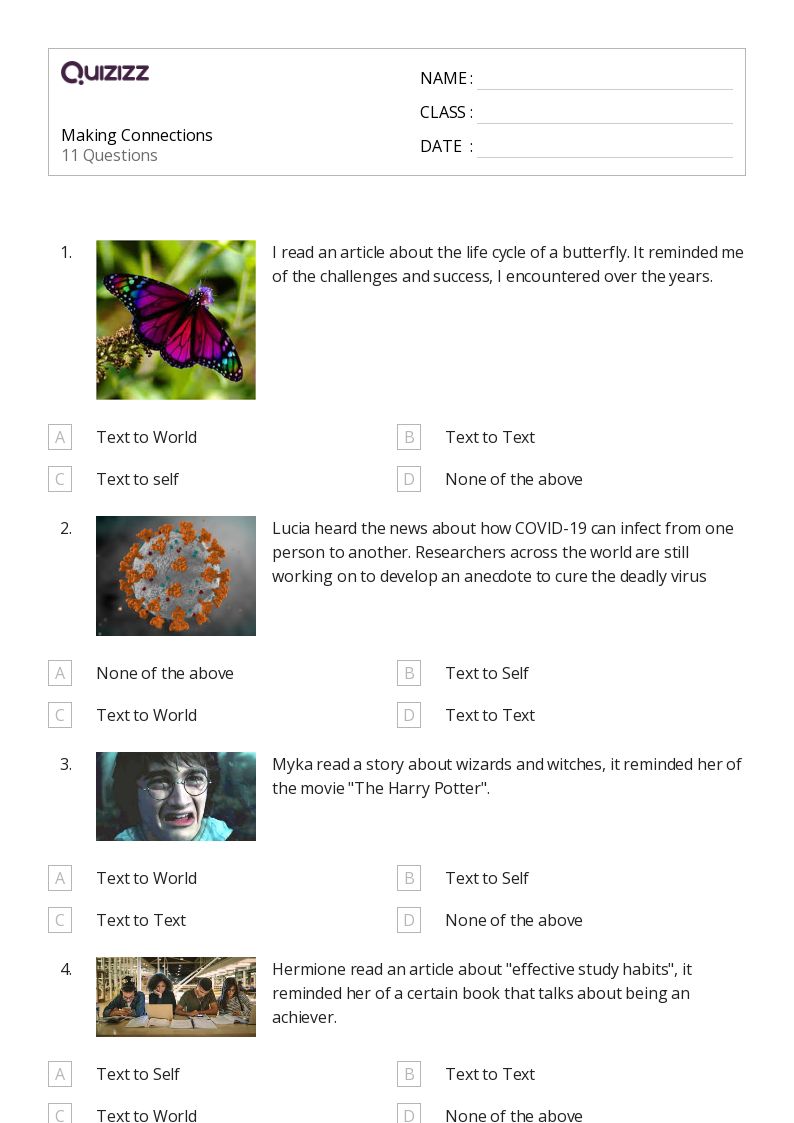50+ Making Connections in Reading worksheets for 6th Class on Quizizz