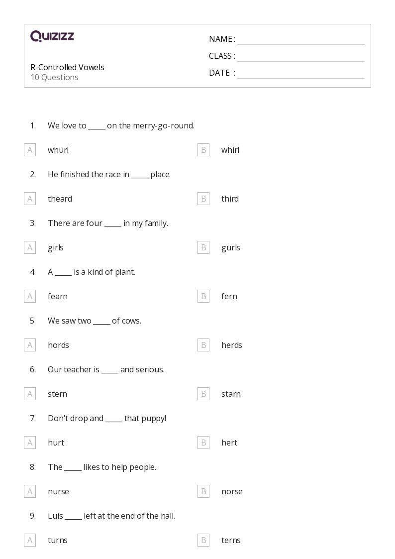 50+ R-Controlled Vowels worksheets for 3rd Grade on Quizizz | Free
