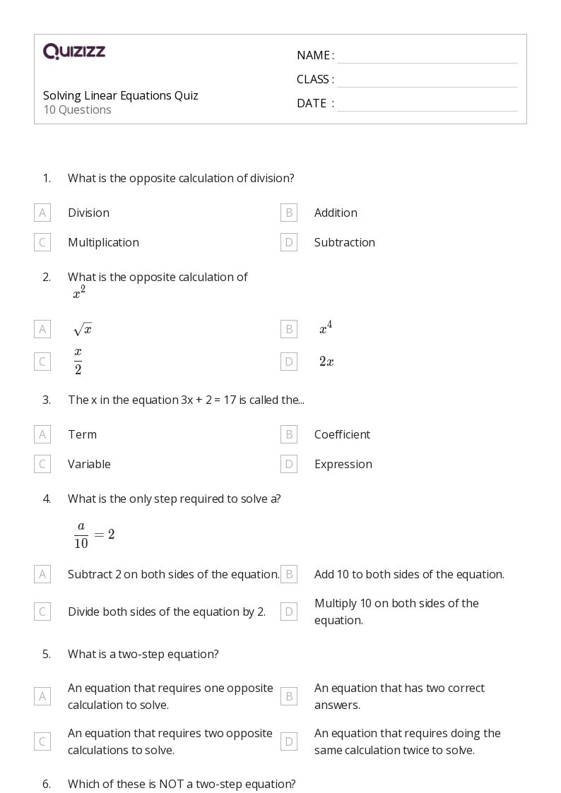 50+ Linear Equations worksheets for 3rd Year on Quizizz Free & Printable