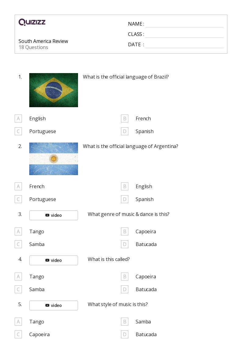 50+ countries in south america worksheets for 4th Grade on Quizizz