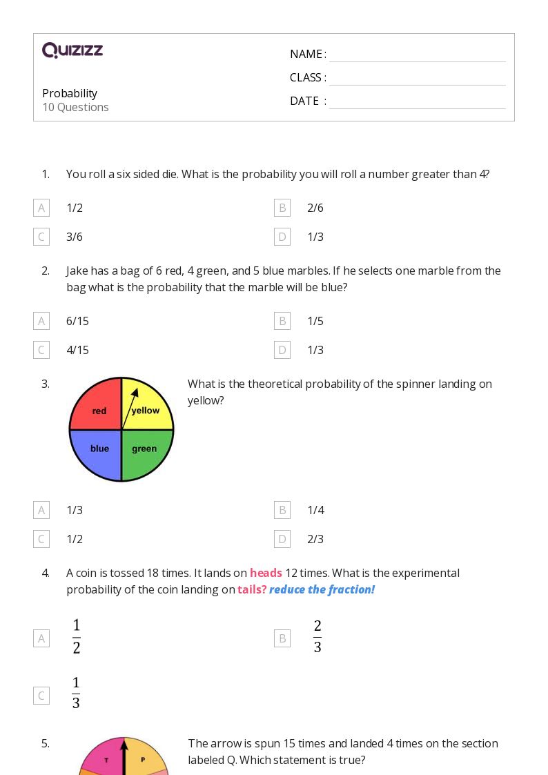 50+ experimental probability worksheets for 9th Grade on Quizizz | Free