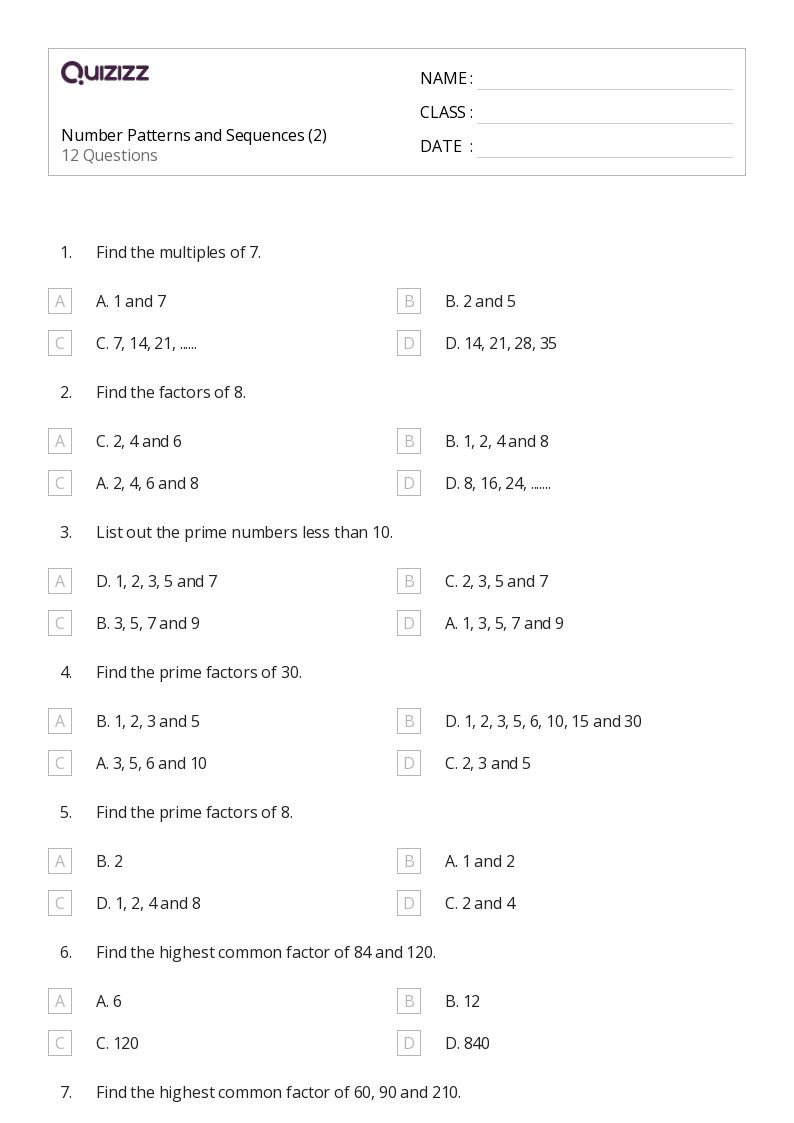50+ Number Patterns worksheets for 8th Grade on Quizizz Free & Printable