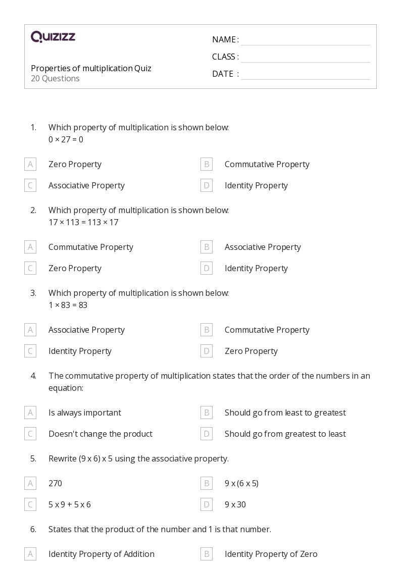 50+ Properties of Multiplication worksheets for 4th Year on Quizizz