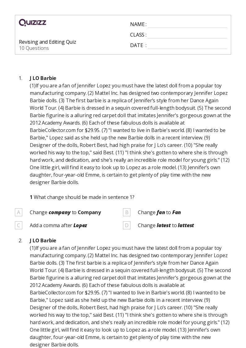 50+ Editing worksheets for 5th Grade on Quizizz | Free & Printable