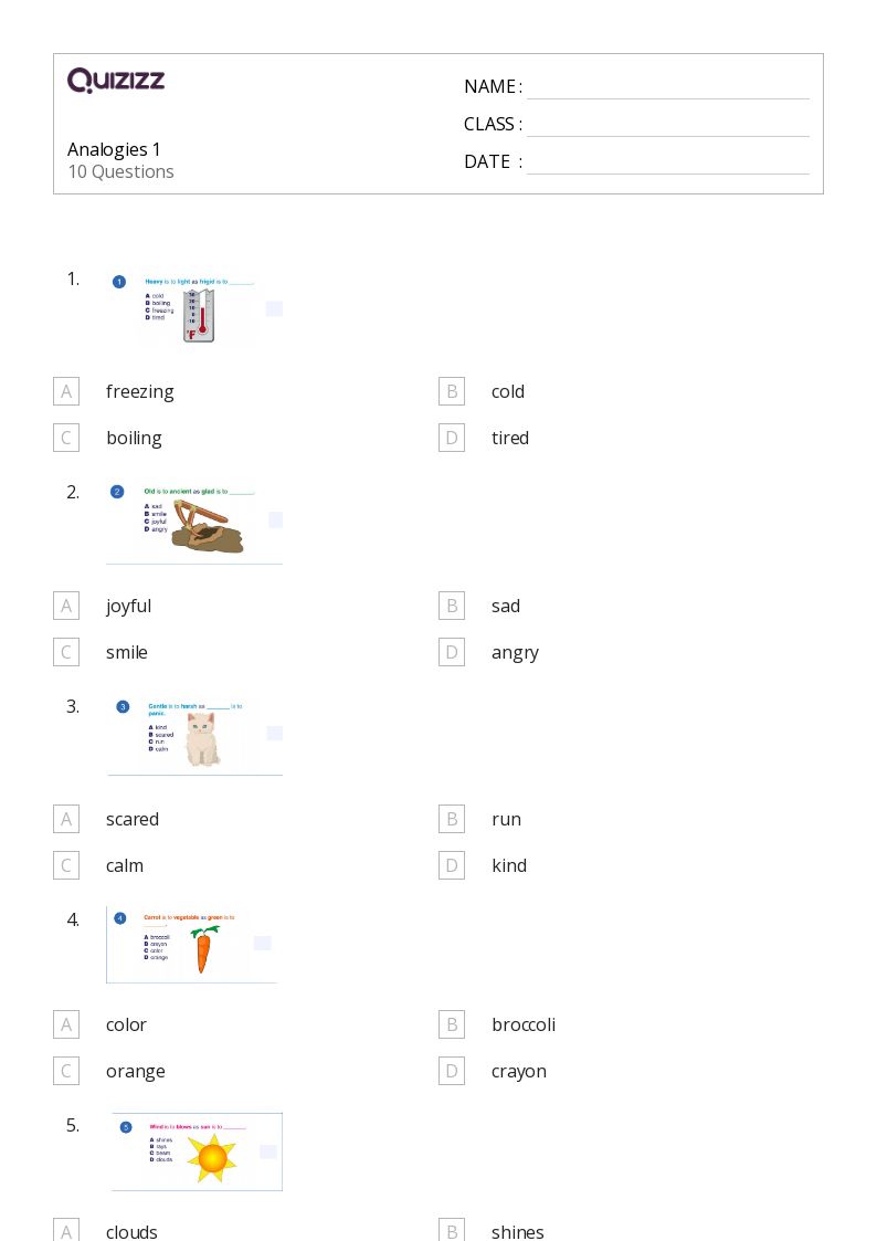 50+ Analogies worksheets for 6th Grade on Quizizz Free & Printable