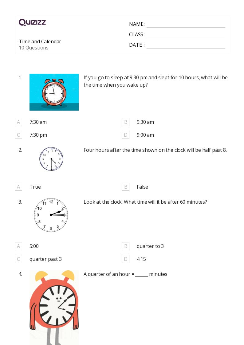 50+ Time worksheets for 4th Class on Quizizz Free & Printable