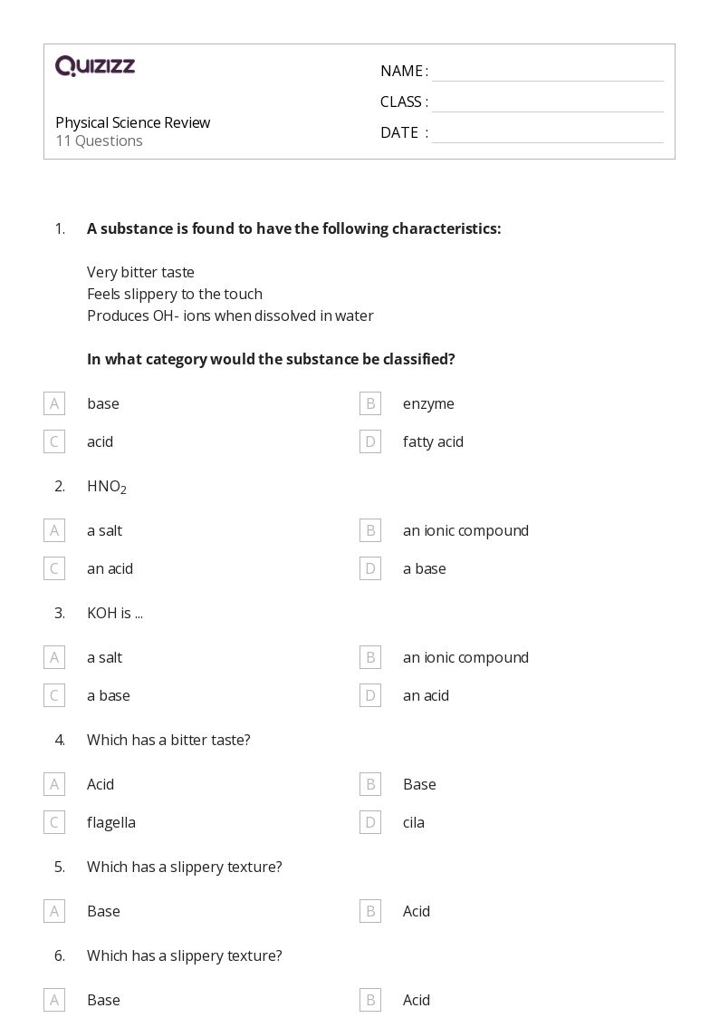 50+ Physical Science worksheets for 9th Class on Quizizz Free & Printable