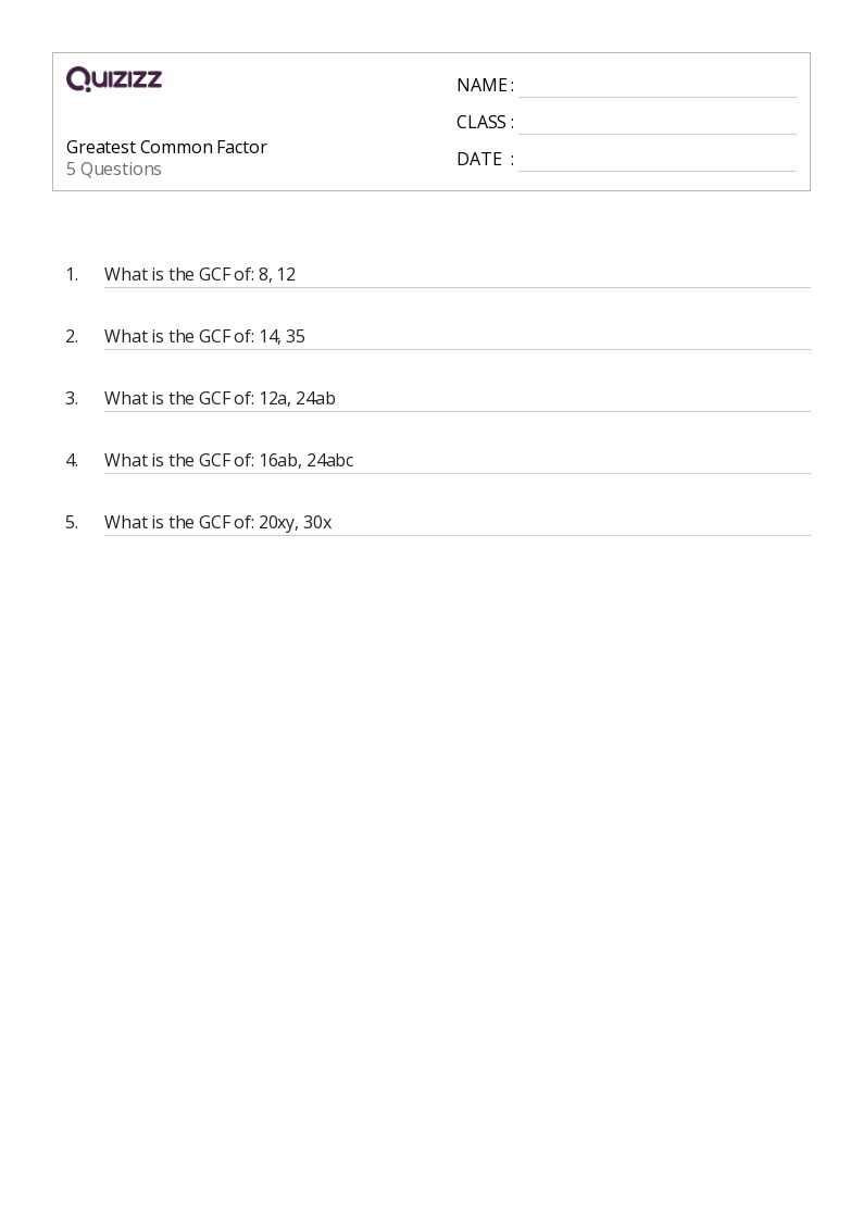 50+ Greatest Common Factor worksheets for 8th Class on Quizizz Free & Printable