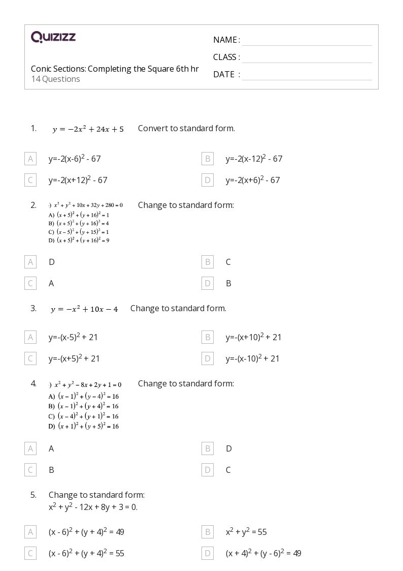50+ Conic Sections worksheets on Quizizz Free & Printable